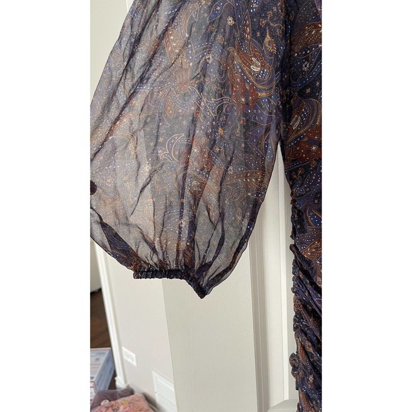 NEW $595 VERONICA BEARD "Kerri" Floral Paisley Silk Chiffon Ruched Mini Dress 10 - Picture 6 of 10